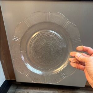 VINTAGE 1930 MAC BETH EVEANS PINK DEPRESSION GLASS PLATE FLAWED 9.5” WIDE